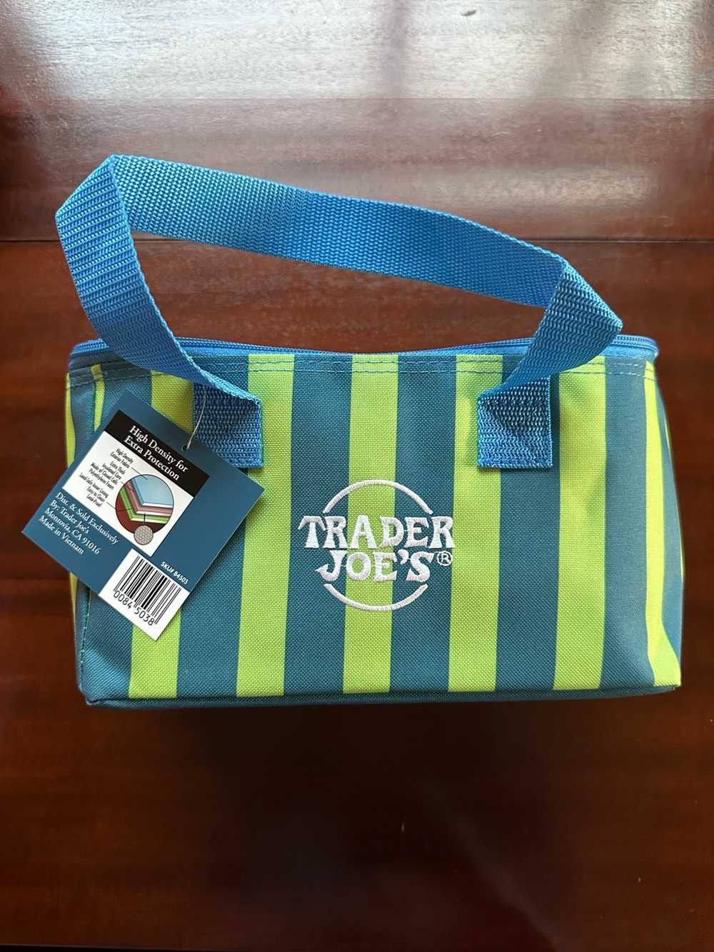 NWT Trader Joe's Blue and Green Striped Insulated Mini Tote